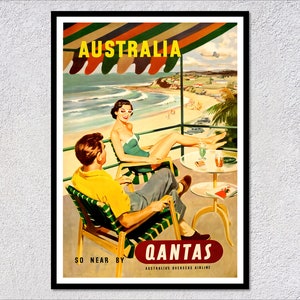 Póster de viaje retro australiano, impresión vintage junto al mar, arte clásico de vacaciones en la playa, decoración de pared costera