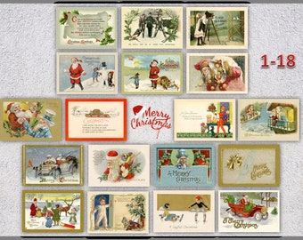 Set of  30 Antique Christmas Postcard - Vintage Christmas Greeting Cards - 4" X 6" or 10 X 15 cm - 5" X 7" or 12.5 X 17.5 cm