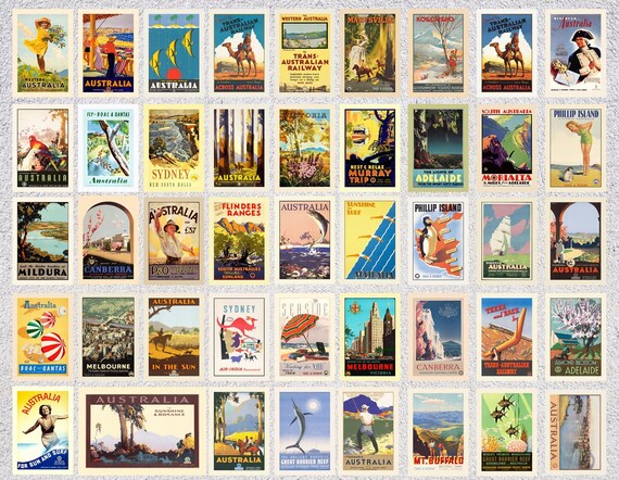 Vintage Australia Postcards Set | 44 Retro Travel Poster Reprints