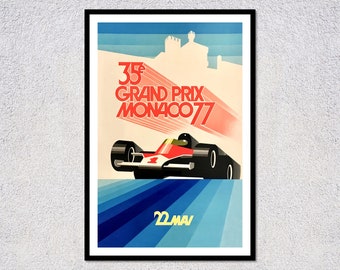 Vintage Poster Monaco Grand Prix 1977 22 Mai | Retro Auto Racing  | Auto sport print