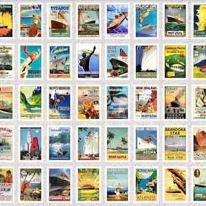 Set di 50 cartoline di navi da crociera restaurate / Pacchetto di poster di viaggi marittimi d'epoca / Decorazioni nautiche