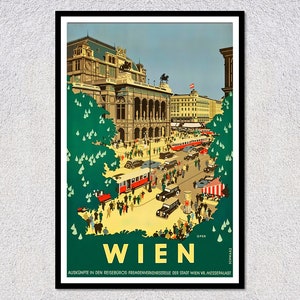 Póster de viaje de Viena de época – Impresión retro de Austria – Arte arquitectónico europeo y turístico clásico de 1934