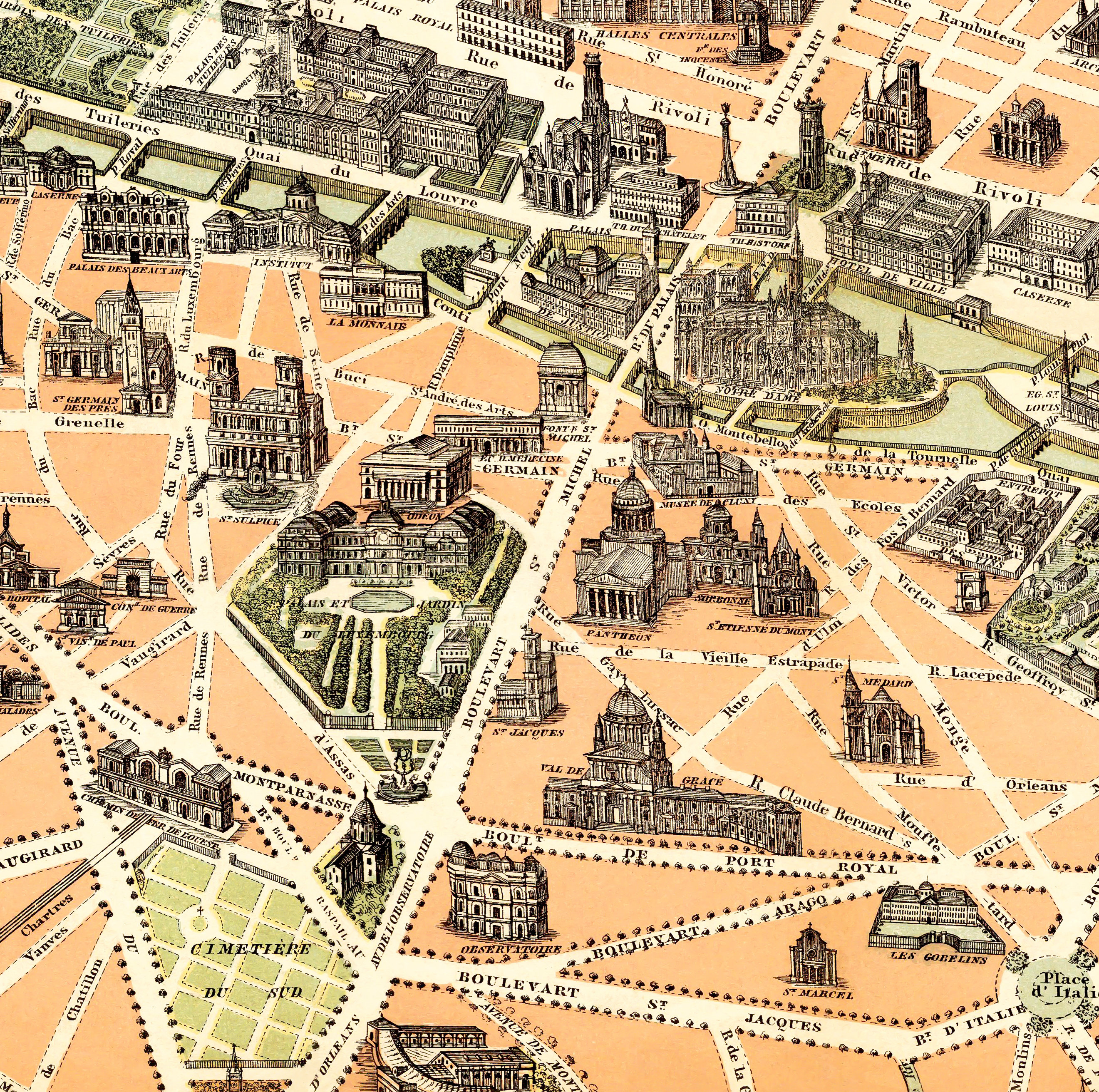 フランス、パリのアンティーク地図（1878年）｜ヴィンテージウォール