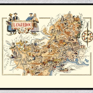 Languedoc Legacy: Illustrated Map Poster of France – Vintage Regional Cartography Wall Art