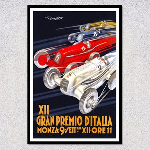 Reproducción del póster del Gran Premio de Monza de 1934 / Arte de inicio de cuadrícula vintage / Impresión mural de autos italianos