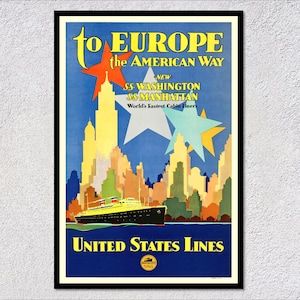 Europe to America by United States Lines. - Vintage Travel Poster - Posters & Advertising