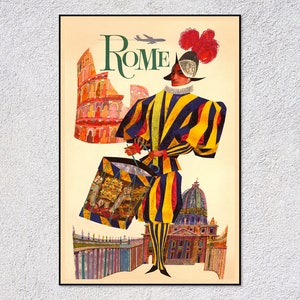 Póster de viaje de Roma vintage, impresión retro de Italia, arte turístico clásico, decoración de pared histórica italiana
