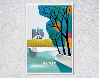 Póster de viaje de París vintage, impresión francesa retro, arte turístico clásico, decoración de pared histórica de Francia