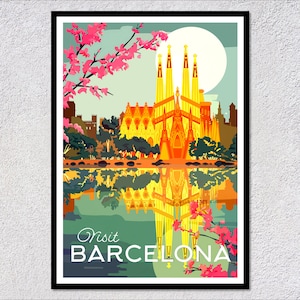 Póster de viaje vintage de Barcelona – Impresión retro de España – Arte clásico de Cataluña – Decoración histórica española