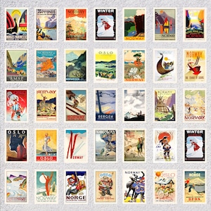 Norwegen Reise Poster Reproduktion Set | 36 Vintage Norge Postkarten | Historisches Tournüren Paket