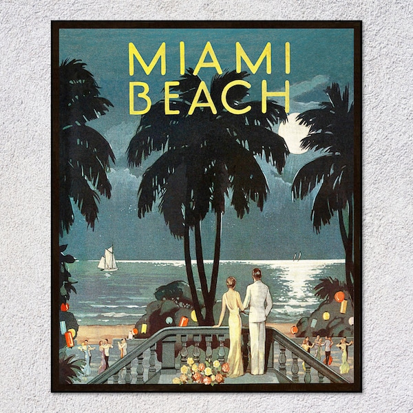 Plage de Miami | affiche de voyage vintage de Floride | Affiche rétro de Miami Beach