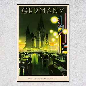 Póster de viaje de Alemania vintage, impresión turística retro, arte europeo clásico, decoración de pared histórica alemana