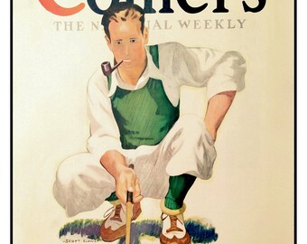 1930年代のゴルフマンのイラスト｜ヴィンテージスポーツ雑誌の表紙復刻