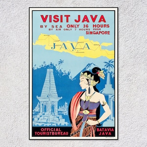 Vintage Visit Java and Bali Travel Poster – Retro Indonesia Print – Classic Tourism Art – Exotic Wall Decor