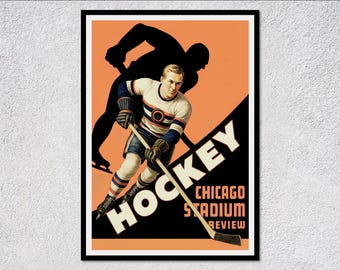 Ilustración vintage de jugador de hockey sobre hielo / Póster deportivo