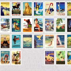 30er Set Restaurierte Weltreise Postkarten | Vintage Tourismus Poster LOT 1 | Global Retro Decor Karten