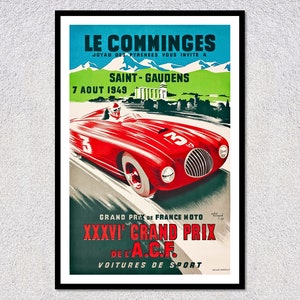 Comminges 1949 Auto Race Poster – Vintage French Motorsport Reproduction – Red Car Wall Print