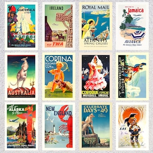 Conjunto de 12 postales de viaje restauradas / Reimpresión de pósteres turísticos antiguos / Láminas artísticas retro de Wanderlust