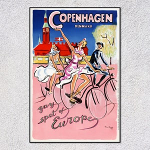 Póster de viaje vintage de Copenhague, impresión retro de Dinamarca, arte turístico clásico, decoración histórica escandinava