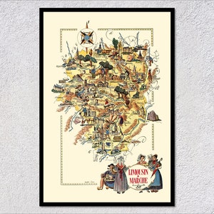 Limousin & Marche Province Map – Vintage French Regional Cartography Poster – Historical Wall Art