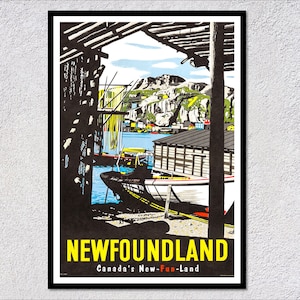 affiche vintage de voyage à Terre-Neuve - impression rétro du Canada - art touristique classique - décoration murale maritime historique