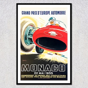 Monaco 1955 Car Racing Poster Reproduction | Vintage Auto Print | Historic Motorsport Art