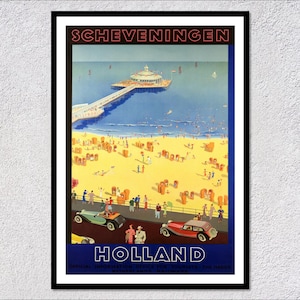 Vintage Scheveningen Reiseplakat - Retro Holländischer Strand Druck - Klassische Niederlande Tourismus Kunst & Dekor