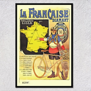 Vintage French Cycling Poster | Early 20th Century Bicycle Advertisement | Reprint Wall Art Print