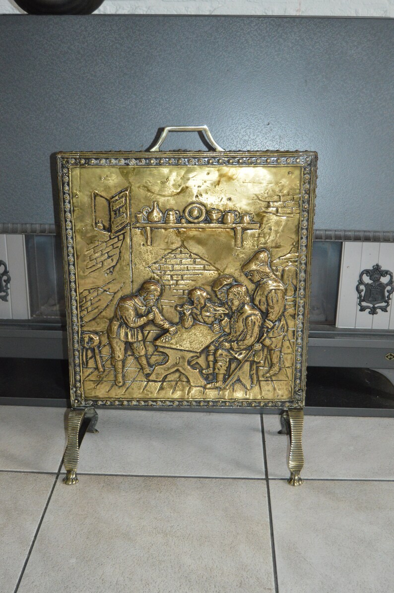 Marvelous Antique Victorian English Brass Fireplace Screen Fireplace Accessories