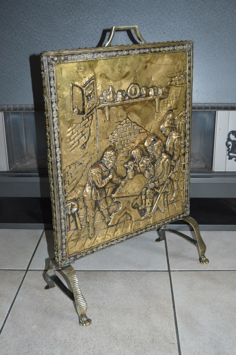 Marvelous Antique Victorian English Brass Fireplace Screen Fireplace Accessories