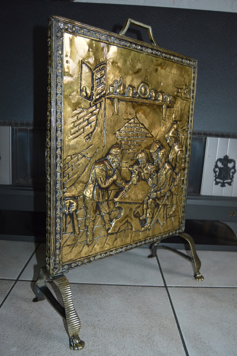 Marvelous Antique Victorian English Brass Fireplace Screen Fireplace Accessories