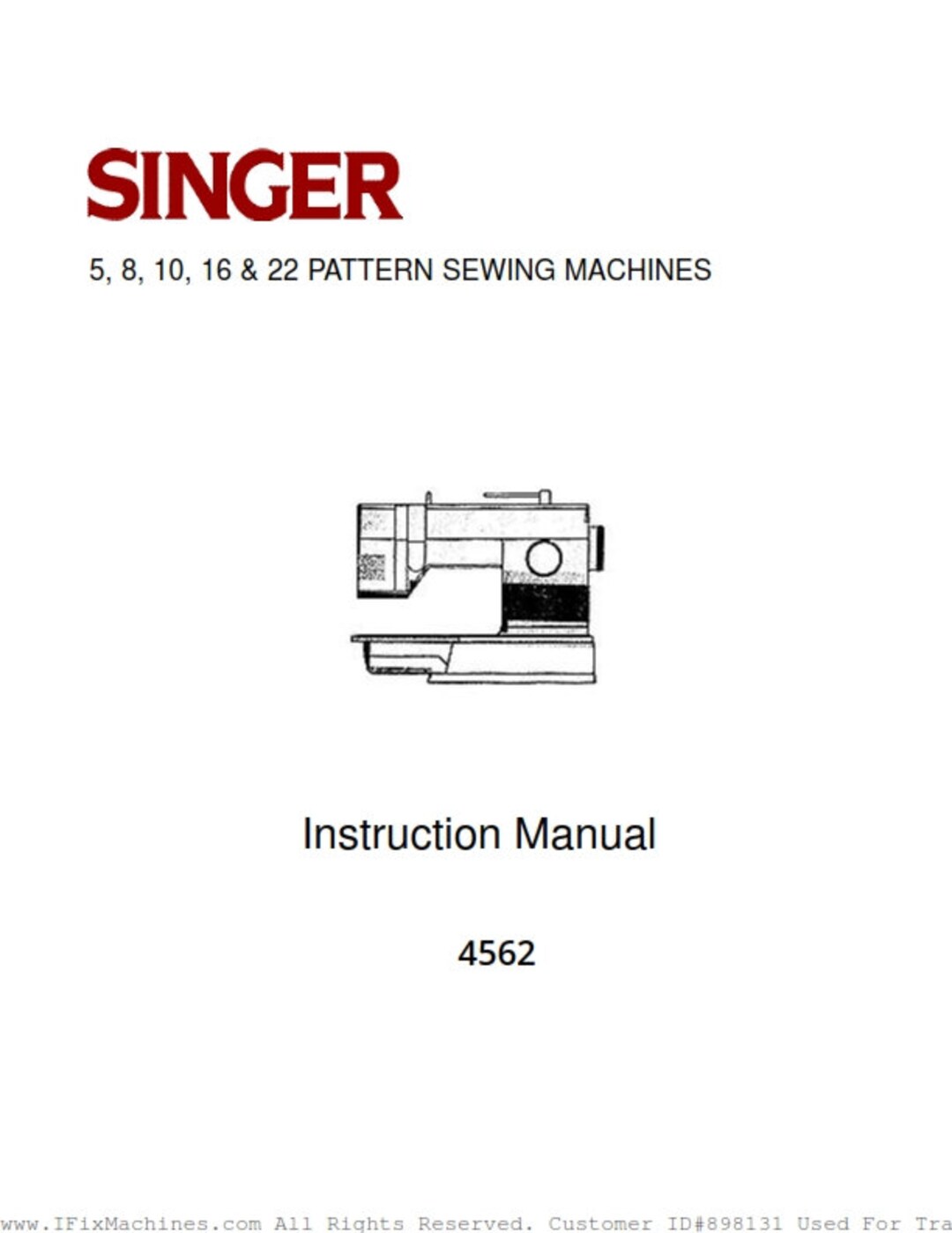 Singer Sewing Machine 4562 Instructoin Manual, Instant Download, PDF