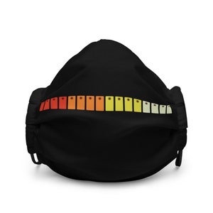 May include: Black face mask with a graphic of a vintage audio equalizer with red, orange, yellow, and white lights.