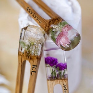 Personalized Hair Fork, Flowers Resin Wood Hairpin, For Long Hair, Terrarium Hair Sticks, Bun Holder, Hair Slide, Gift For Christmas Day