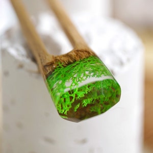 Green Personolized Wood Hair Fork, Terrarium Hair Stick, Wooden Hairpin, Jewelry Resin Hair Accessories, Custom Hair Slide, Christmas Gift