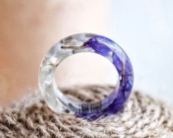 Resin Ring with Real Flowers, Nature Flower Ring, Resin Rings for Women, Resin Jewelry, Thin Floral Ring