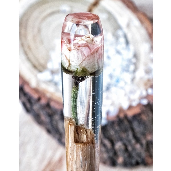 Creamy Rose Wood Hair Stick, Rose Resin Jewelry, Flower Long Hair Pin, Wood Resin Hair Accessories, Hair Stick Barrette for Women