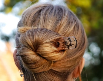 Willow Hair Fork, Personalized Hair Sticks, 2 Prong Hair Fork, Terrarium Hair Stick, Brown Wooden Bun Holder, Custom Fork, Valentines Day
