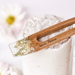 White Flowers Hair Fork, Hair Accessories Long Hair Holder, 2 Prong Wooden Hair Stick, Personalized Gift for Women, Christmas Gift
