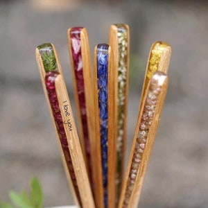 Flowers Hair Stick, Custom Hairpin, Personalized Hair Bun Holder, Oak Wood Hair Fork, Resin Wood Hair Slide, For Long Hair, Christmas Gifts