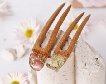 Personalized Hair Fork, Jewelry Resin Wood Hair Stick, Wooden Hair Fork for Women, Prong Styling Accessories for Medium Hair, Christmas Gift