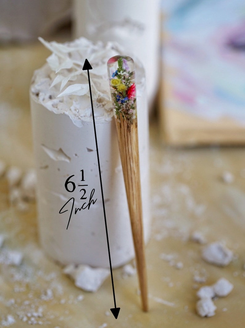 Hair Stick with Real Flowers, Personalized Hairpin, Wood Hair Accessories, Hairpin Bun Holders, Resin Hair Jewelry, Valentines Women Gift image 5