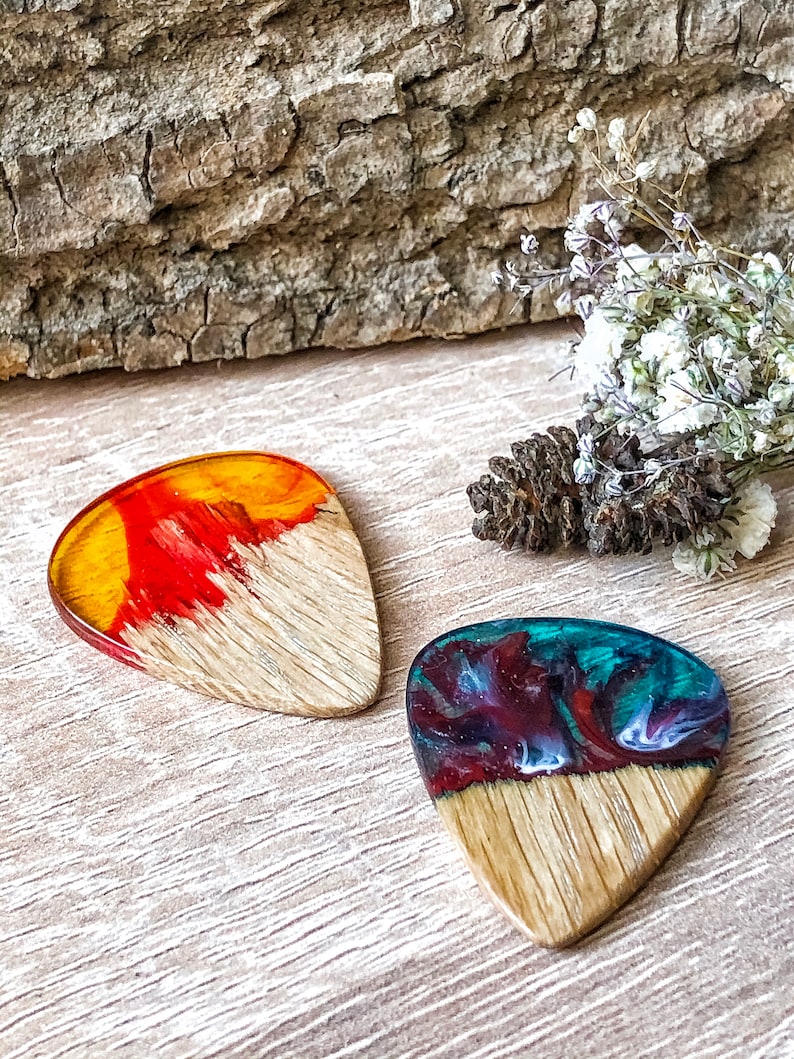 Wood Guitar Pick Unique Guitar Gift Wood Resin Guitar Picks Etsy