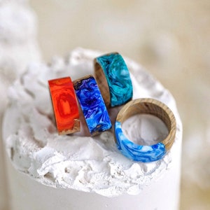 Wood Resin Ring, Jewelry Resin Ring, Wood Jewelery, Nature Style Ring, Unisex Band Ring,Wooden Accessories, Nature Oak Ring, Handmade Gift