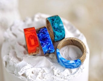 Wood Resin Ring, Jewelry Resin Ring, Wood Jewelery, Nature Style Ring, Unisex Band Ring,Wooden Accessories, Nature Oak Ring, Handmade Gift