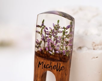 Personalized Hair Fork, Real Heather Hair stick, Resin Hair Slide, Terrarium Hairpin, Wood Accessories For Long Hair,  Christmas Gift