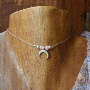 Silver moon necklace, moonstone necklace, moon pendant, moon choker, macrame moon necklace, moon phases, boho choker, gothic necklace, moon necklace, moonstone