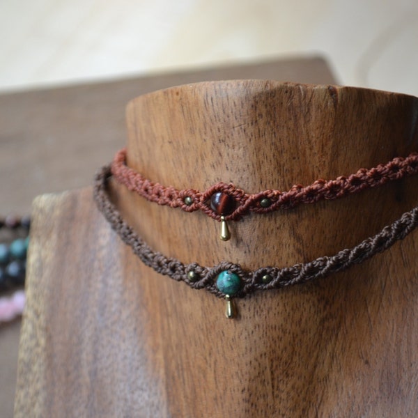 minimalistisch Macrame Choker,Choker Makramee Labradorit,Macrame Choker,Tiara,Makramee Halskette,boho Choker,Festival,Mittelalter,Mondstein