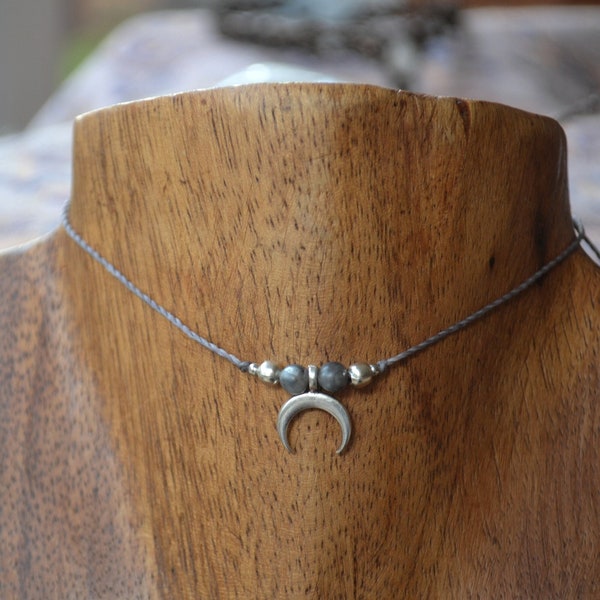 Halskette Silber Mond,Kette Mondstein,Mond Anhänger,Choker Mond,Macrame kette Mond,Mondphasen,boho Choker,Gothik Kette,Mond Kette,Mondstein