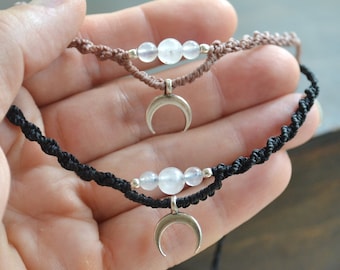 Choker Kette *MOON MAGIC* mit Mondstein,Mond Anhänger,Choker Makramee,Macrame Halskette Mond,boho Choker,Gothik Kette,Mond Kette,Mondstein